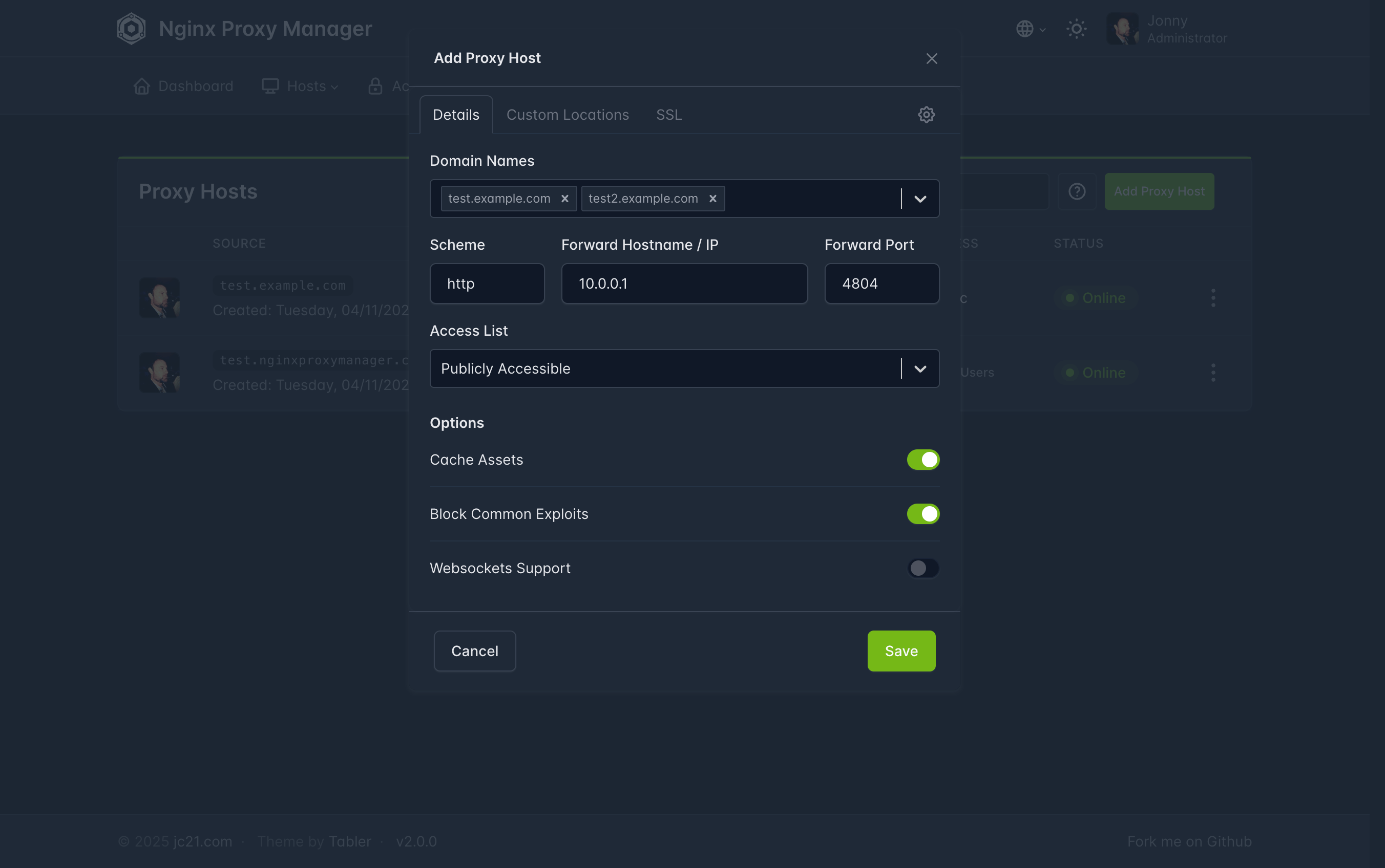 Add Proxy Host
