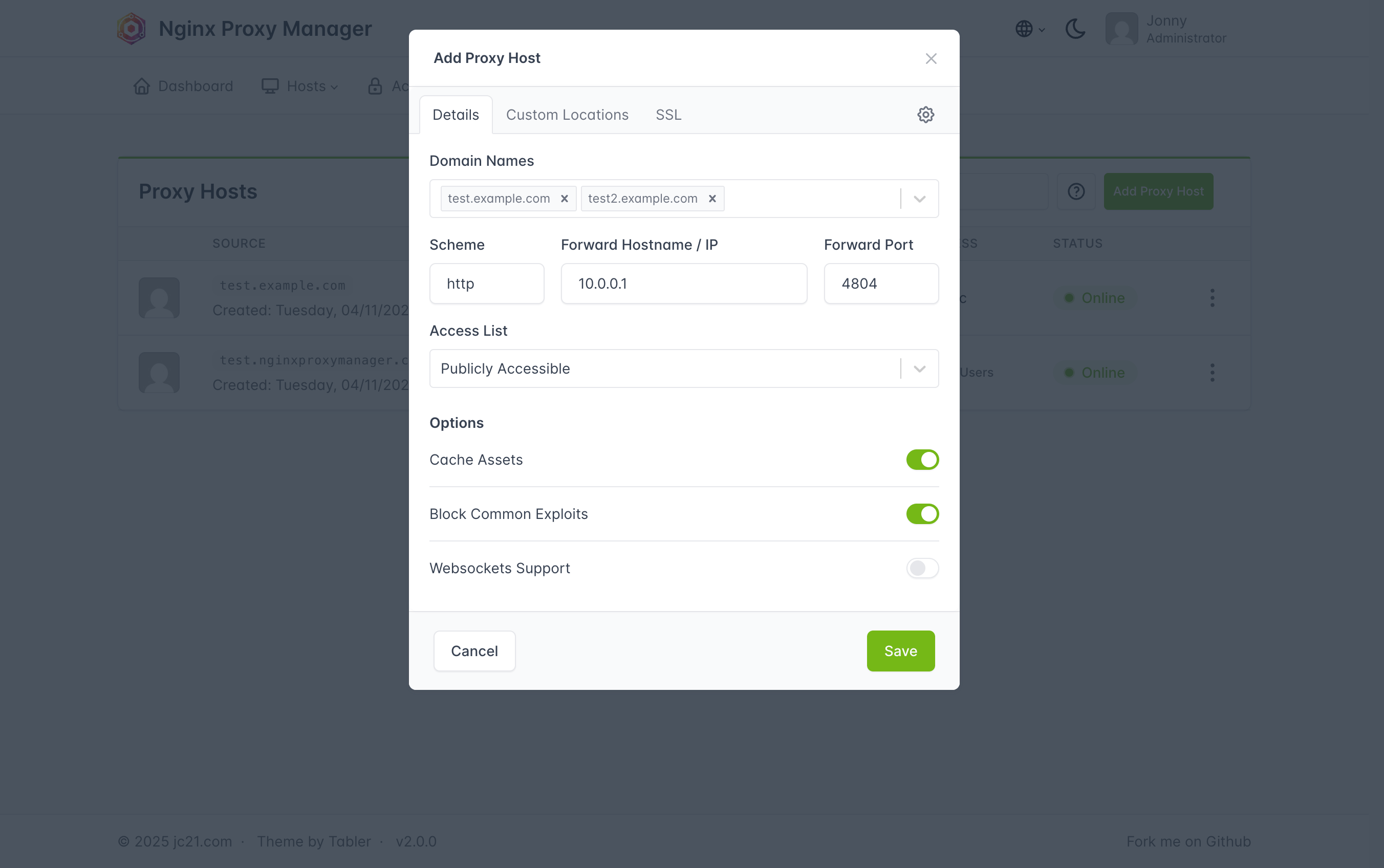 Add Proxy Host